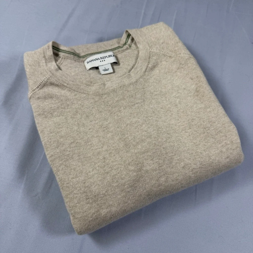 Banana Republic Mens Large Beige Cotton Long Sleeve Raglan Crew Neck Sweater L